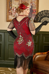 Blue Fringe 1920s Short Sleeve V-Neck Flapper Dress