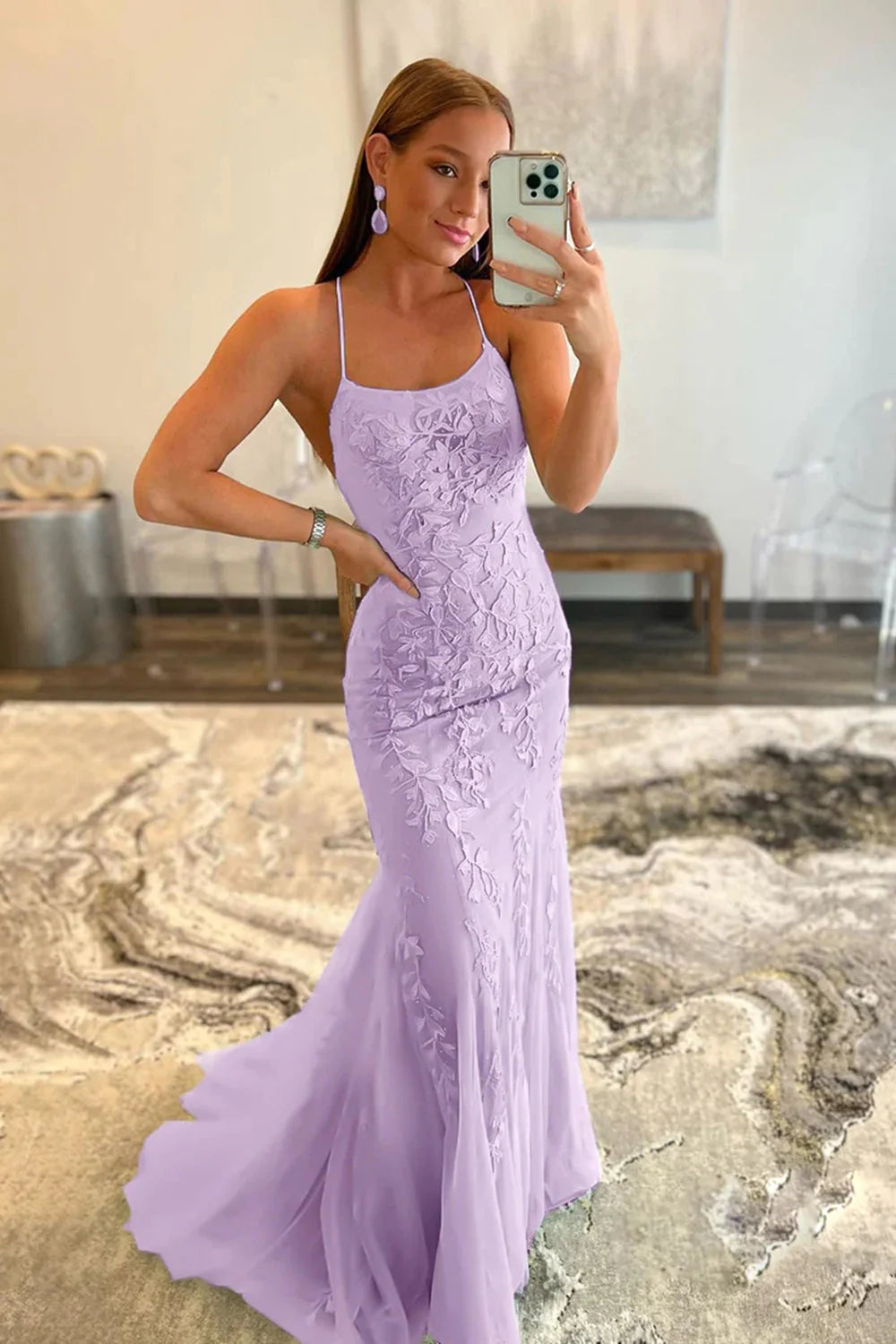 Blue Halter Prom Dress Backless Mermaid Tulle Evening Dress with Appliques