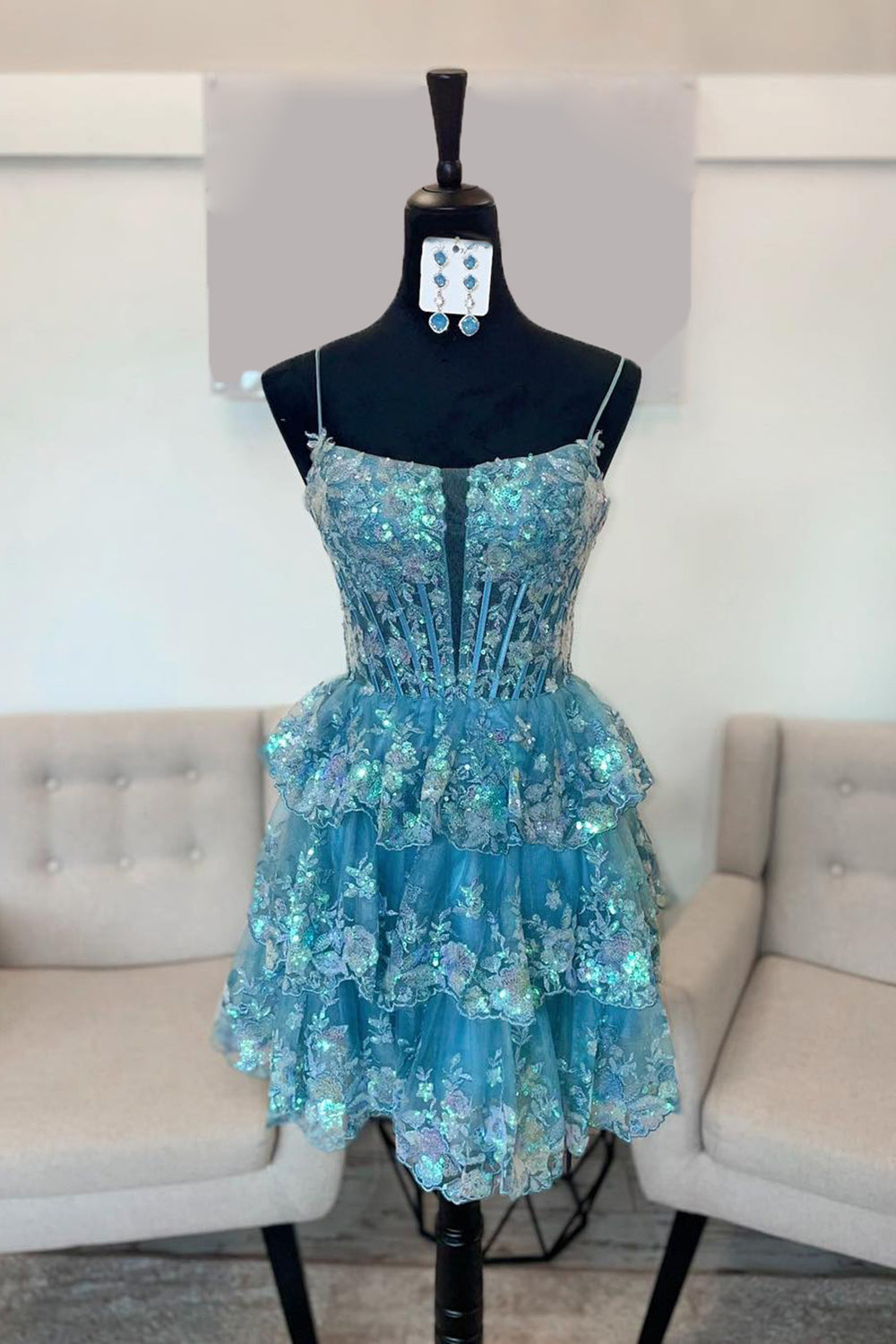 Blue Homecoming Dress A Line Corset Tiered Short Cocktail Dresses