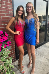 Blue Homecoming Dress Beaded Corset Lace-Up Back Tight Short Cocktail Dresses