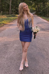 Blue Homecoming Dress Beaded Corset Lace-Up Back Tight Short Prom Dress
