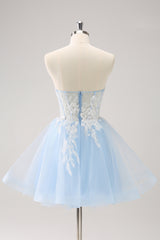 Blue Homecoming Dress Corset A Line Short Prom Dress with Lace