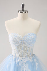 Blue Homecoming Dress Corset A Line Short Prom Dress with Lace