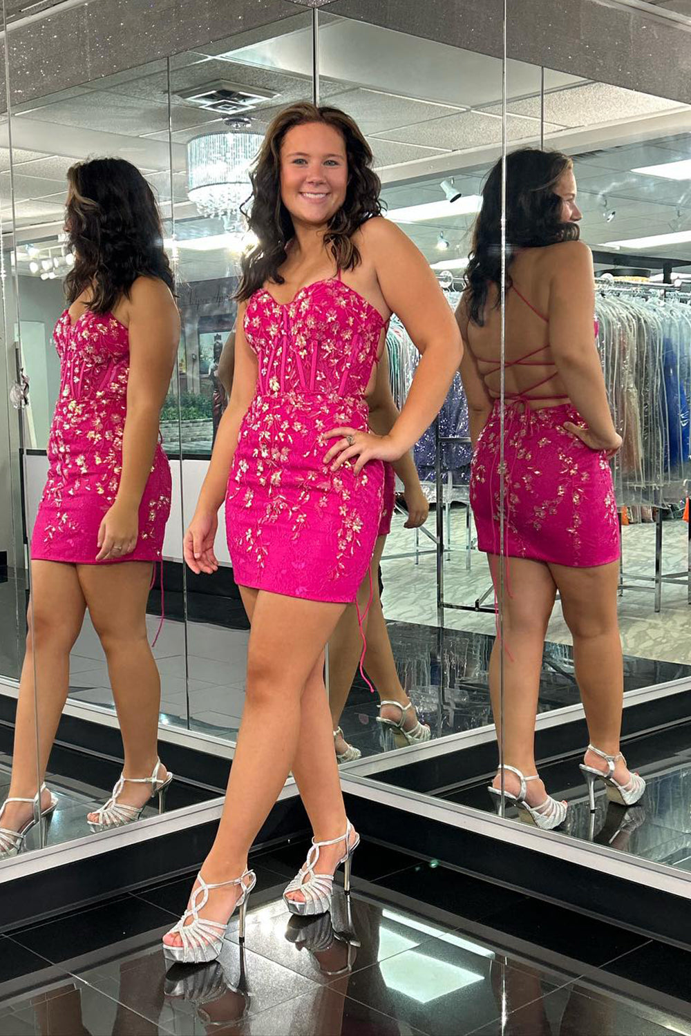 Blue Homecoming Dress Corset Floral Tight Short Cocktail Dresses with Lace