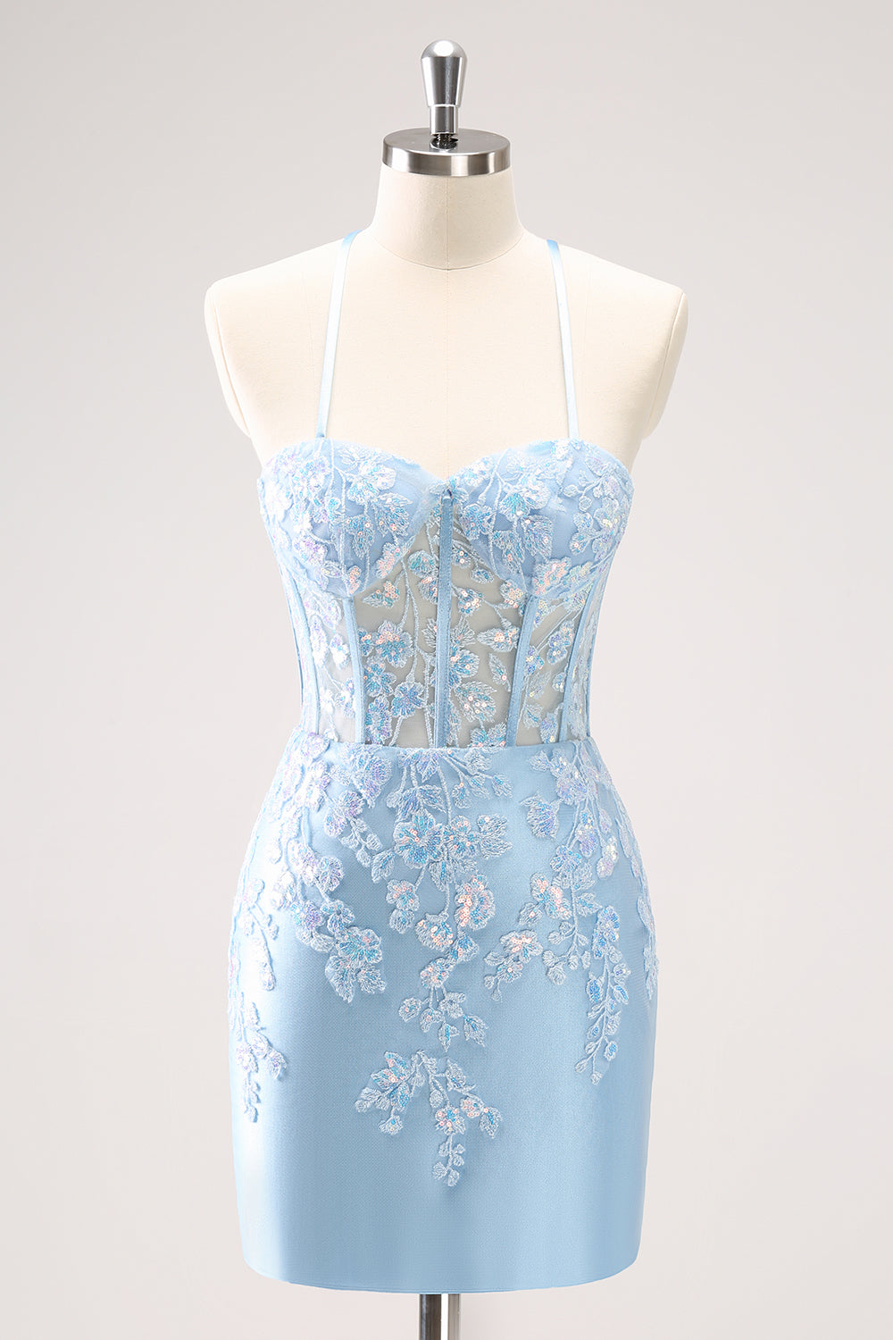 Blue Homecoming Dress Corset Sequined Tight Short Prom Dress
