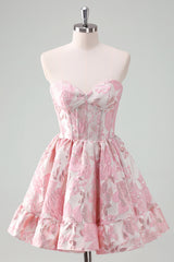 Blue Homecoming Dress Corset Sweetheart Floral A Line Short Prom Dress