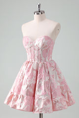 Blue Homecoming Dress Corset Sweetheart Floral A Line Short Prom Dress