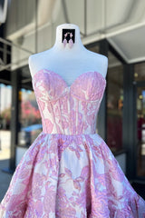 Blue Homecoming Dress Corset Sweetheart Floral A Line Short Prom Dress