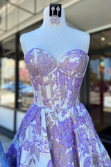Blue Homecoming Dress Corset Sweetheart Floral A Line Short Prom Dress