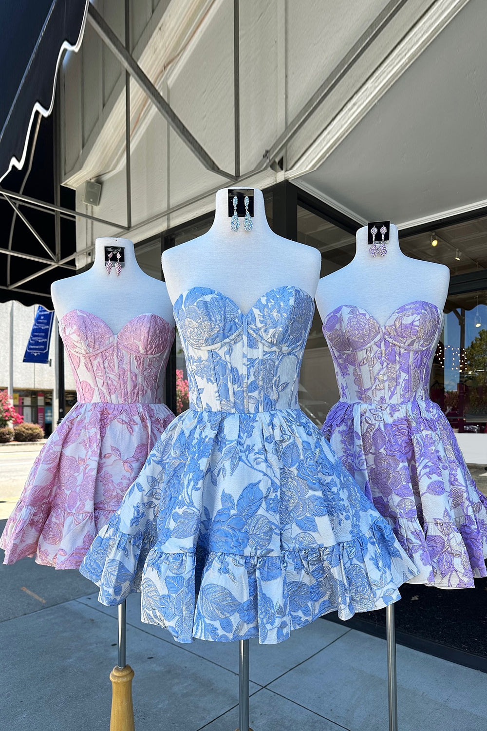 Blue Homecoming Dress Corset Sweetheart Floral A Line Short Prom Dress