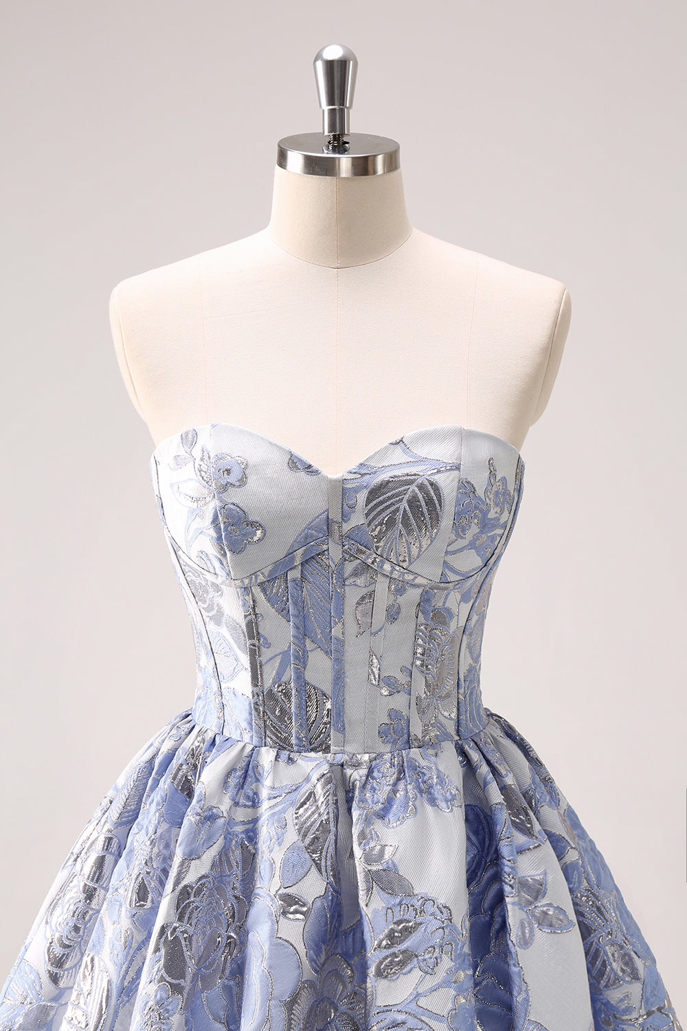 Blue Homecoming Dress Corset Sweetheart Floral A Line Short Prom Dress