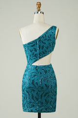 Blue Homecoming Dress Glitter Tight Prom Dress with Hollow-out