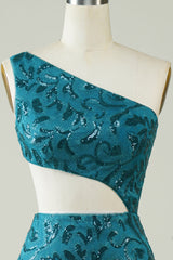 Blue Homecoming Dress Glitter Tight Prom Dress with Hollow-out