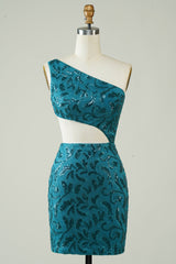 Blue Homecoming Dress Glitter Tight Prom Dress with Hollow-out