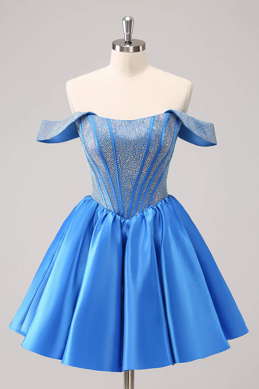 Blue Homecoming Dress Off The Shoulder Corset A Line Short Prom Dress