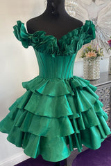 Blue Homecoming Dress Off The Shoulder Corset Short Prom Dress With Ruffles