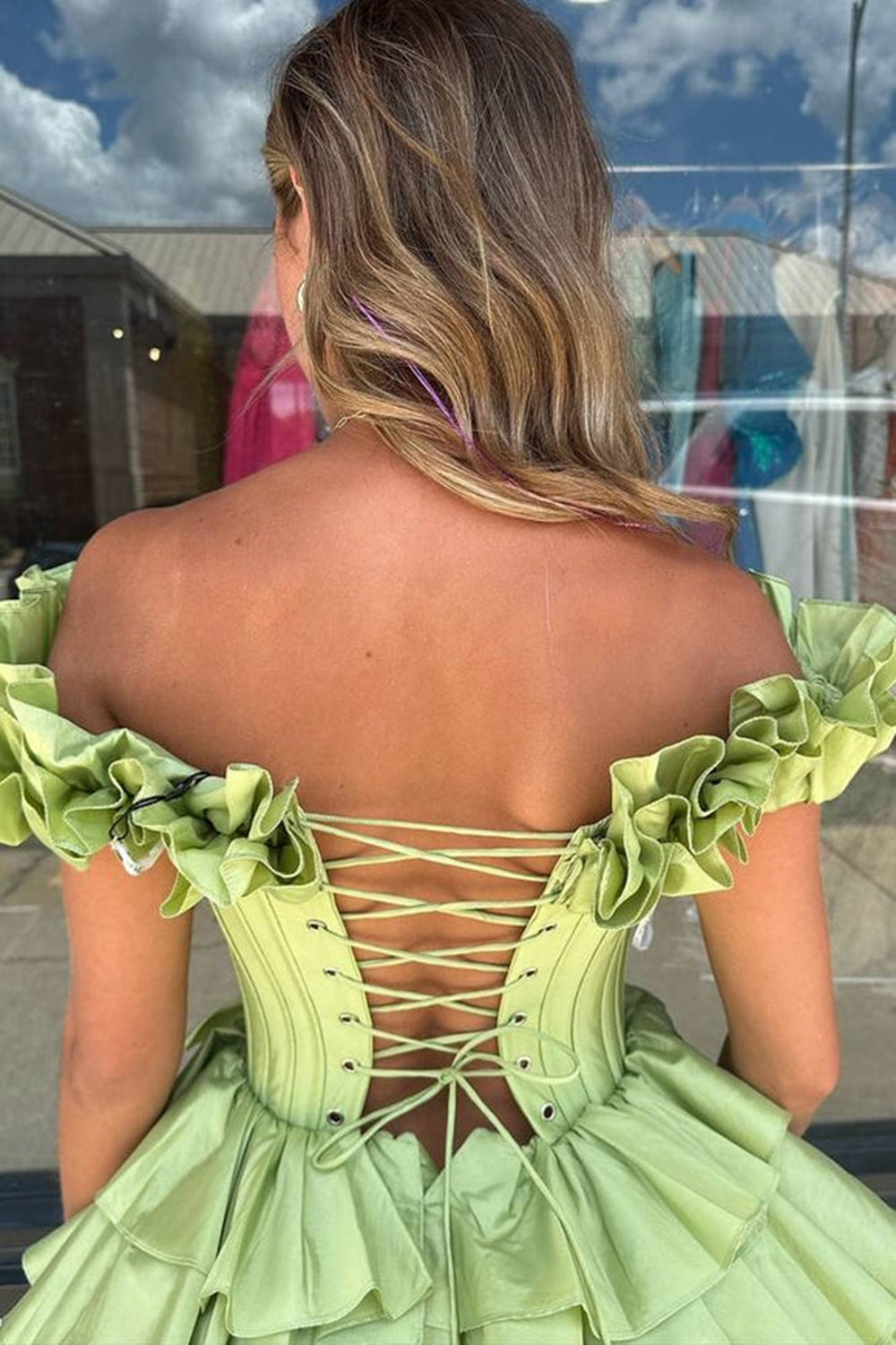 Blue Homecoming Dress Off The Shoulder Corset Short Prom Dress With Ruffles