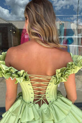 Blue Homecoming Dress Off The Shoulder Corset Short Prom Dress With Ruffles