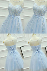 Blue Homecoming Dress Round Neck A Line Prom Dress