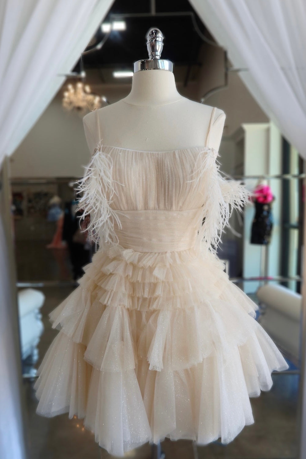 Blue Homecoming Dress Ruffled Short Cocktail Dresses With Feathers