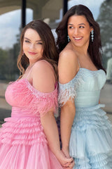 Blue Homecoming Dress Ruffled Short Prom Dress With Feathers