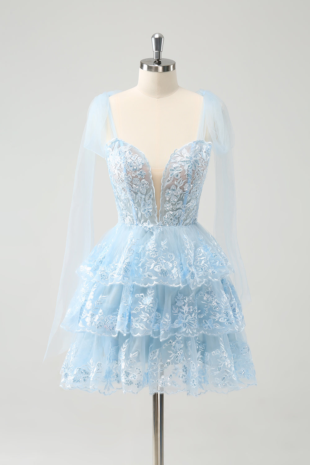 Blue Homecoming Dress Sequin Corset A Line Tiered Short Prom Dress
