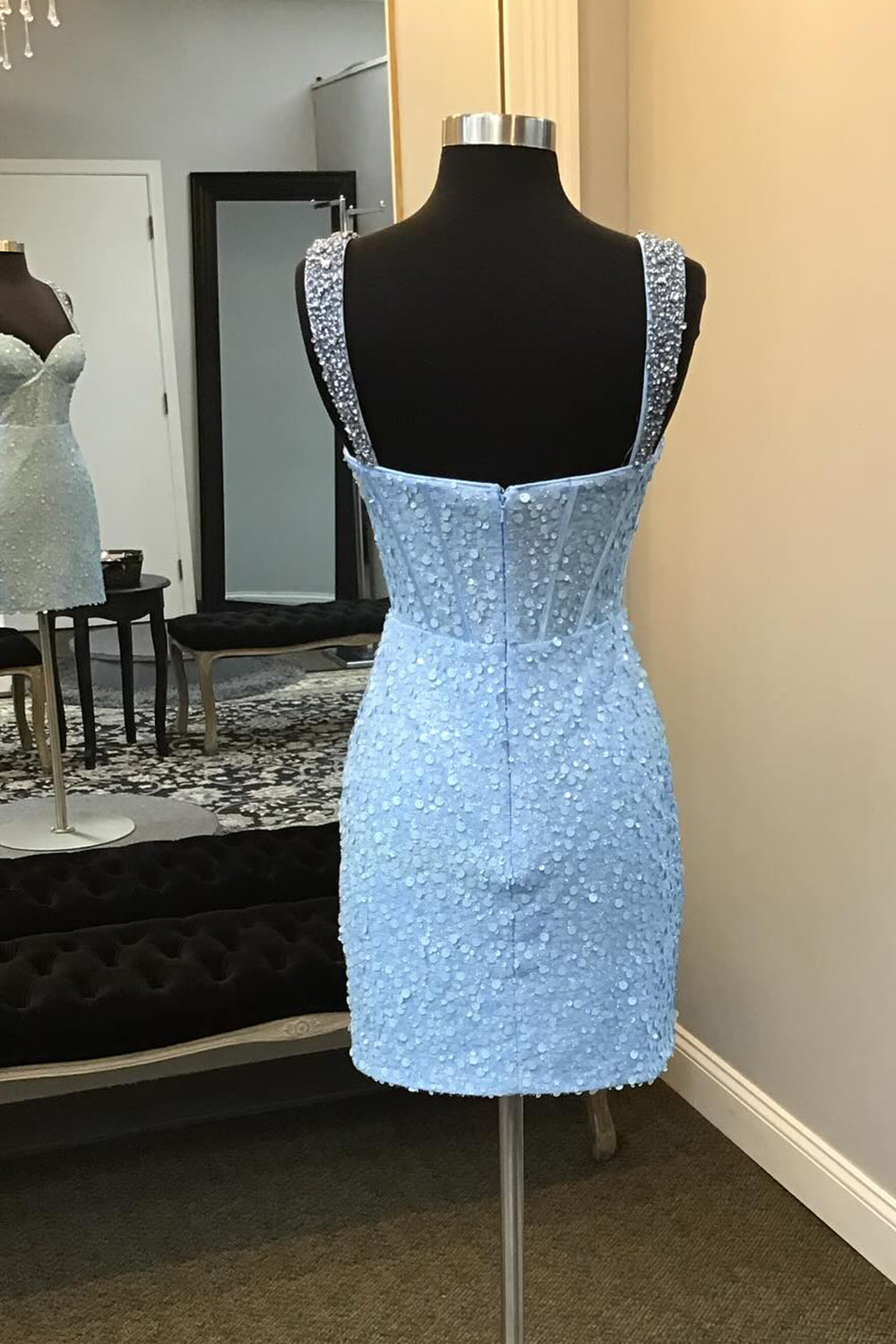 Blue Homecoming Dress Sequin Corset Bodycon Cocktail Party Dresses
