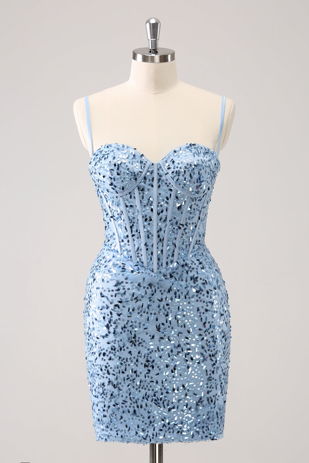 Blue Homecoming Dress Sequin Corset Tight Short Prom Dress