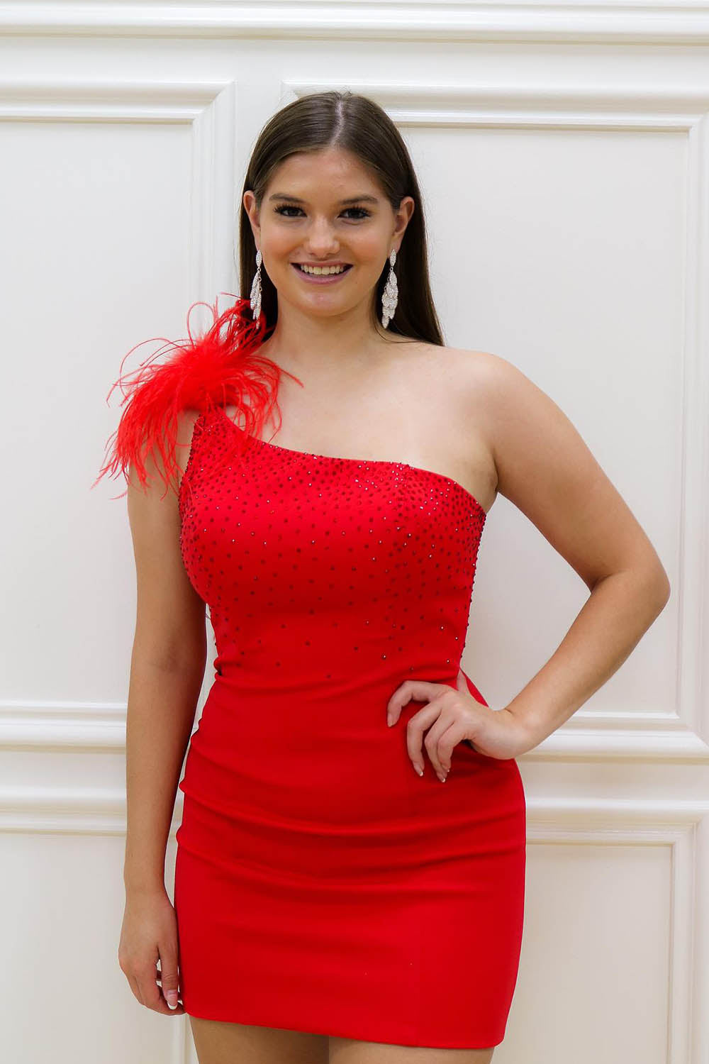 Blue Homecoming Dress Sequined One Shoulder Tight Short Prom Dress with Feathers