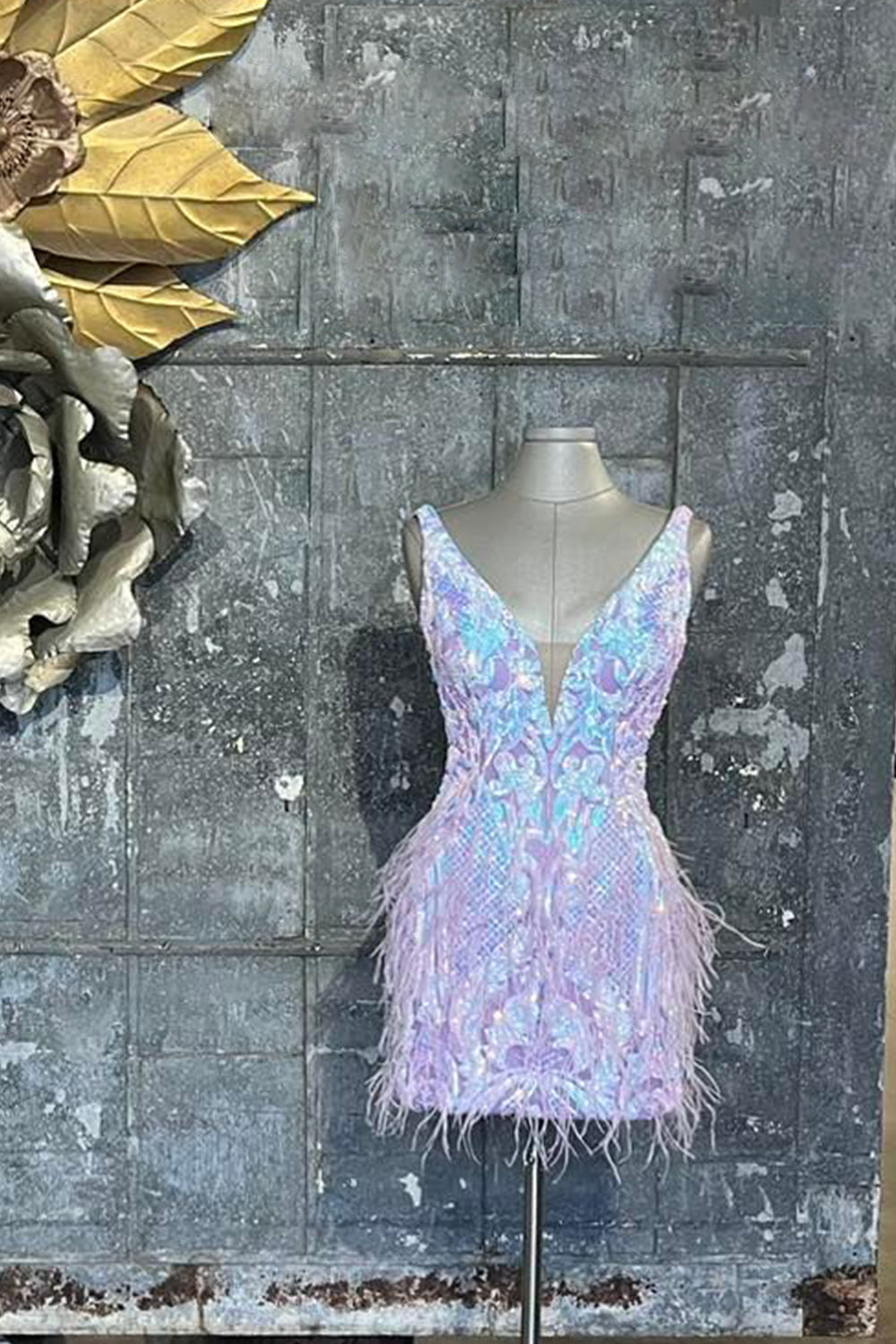 Blue Homecoming Dress Sequined Tight Short Cocktail Dresses with Feathers