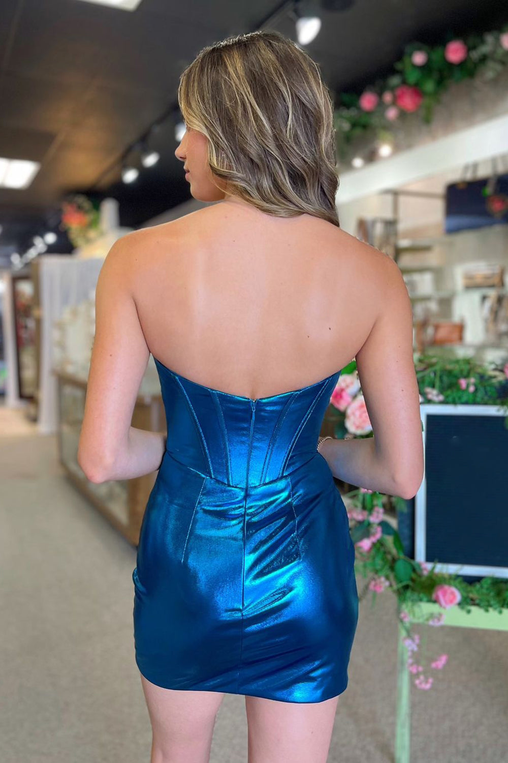 Blue Homecoming Dress Strapless Corset Tight Short Cocktail Dresses