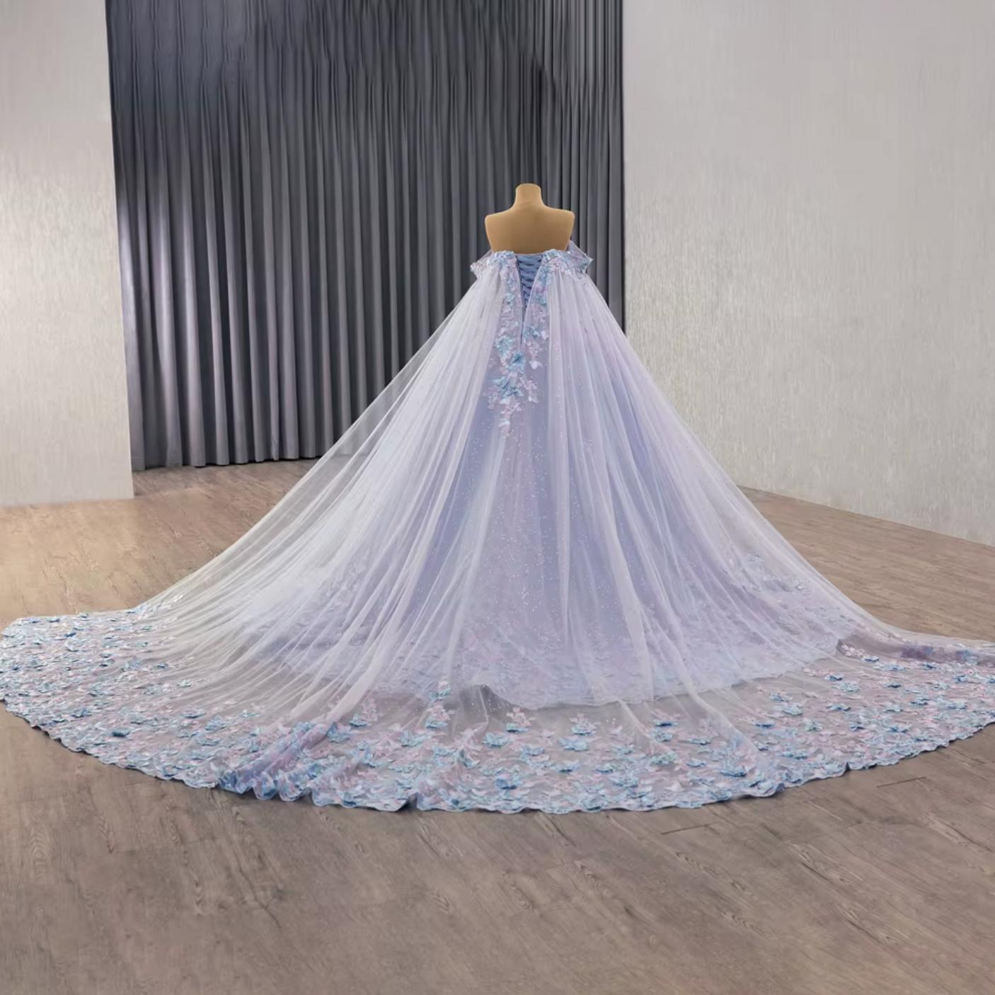 Blue Lilac Off the Shoulder Quinceanera Dress Corset Ball Gown Sweet 16 Dress