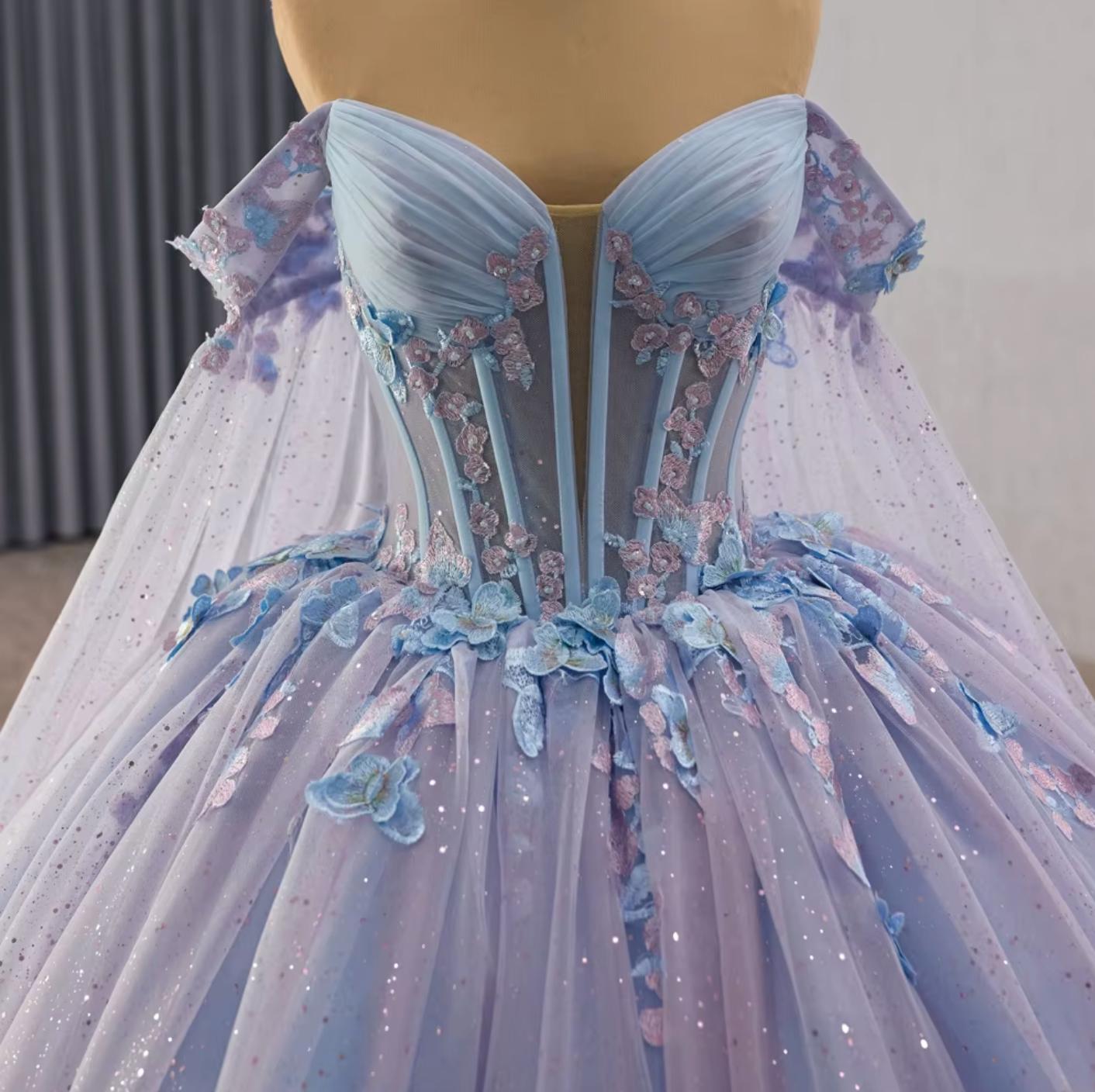 Blue Lilac Off the Shoulder Quinceanera Dress Corset Ball Gown Sweet 16 Dress