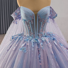 Blue Lilac Off the Shoulder Quinceanera Dress Corset Ball Gown Sweet 16 Dress