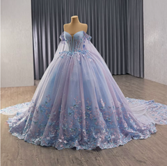 Blue Lilac Off the Shoulder Quinceanera Dress Corset Ball Gown Sweet 16 Dress