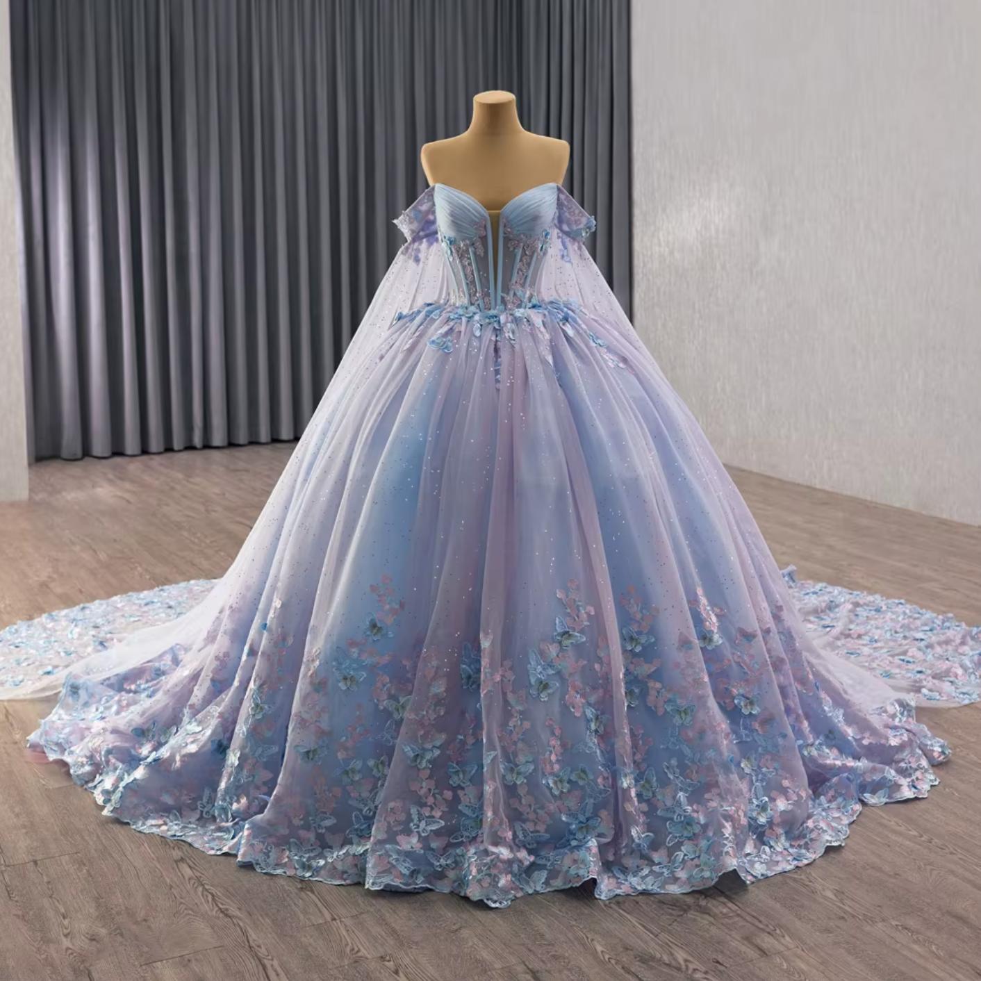 Blue Lilac Off the Shoulder Quinceanera Dress Corset Ball Gown Sweet 16 Dress