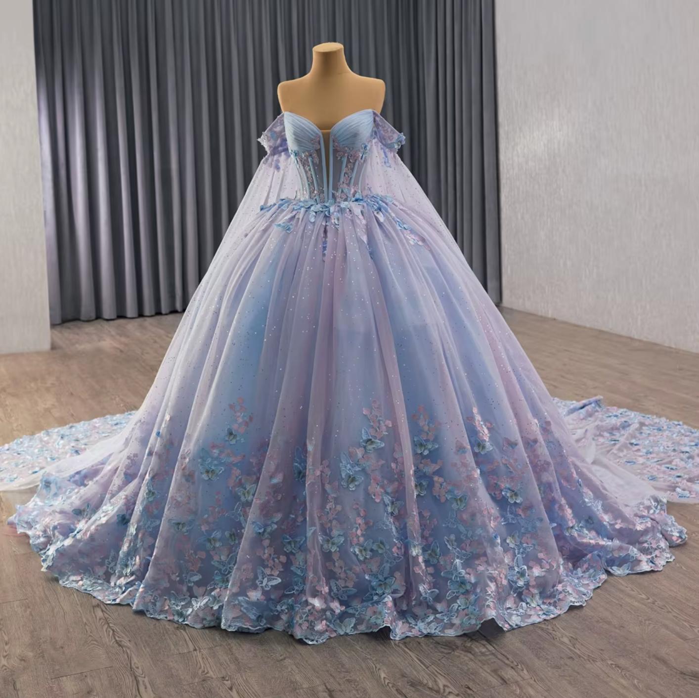 Blue Lilac Off the Shoulder Quinceanera Dress Corset Ball Gown Sweet 16 Dress