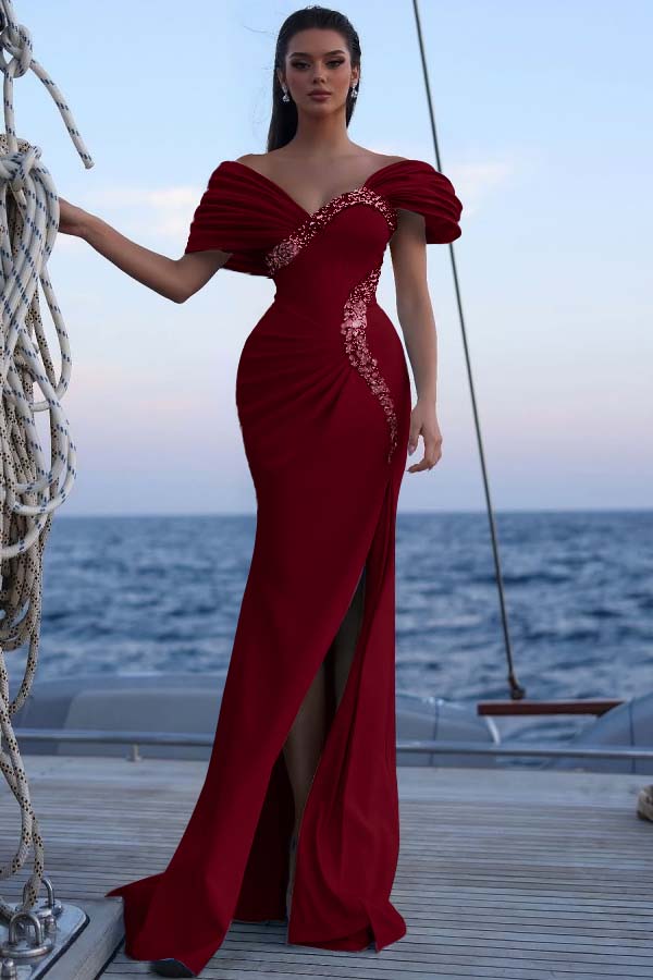 Blue Mermaid Prom Dress Beaded Off the Shoulder Formal Dress
