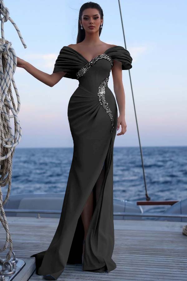 Blue Mermaid Prom Dress Beaded Off the Shoulder Formal Dress