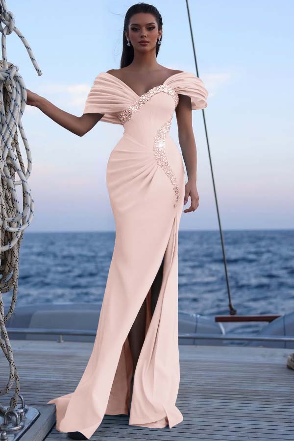 Blue Mermaid Prom Dress Beaded Off the Shoulder Formal Dress