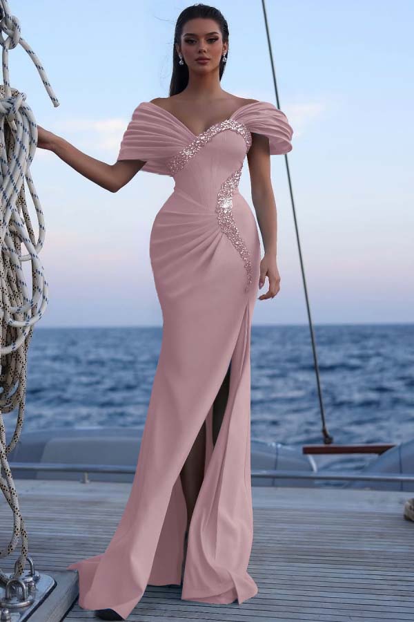 Blue Mermaid Prom Dress Beaded Off the Shoulder Formal Dress