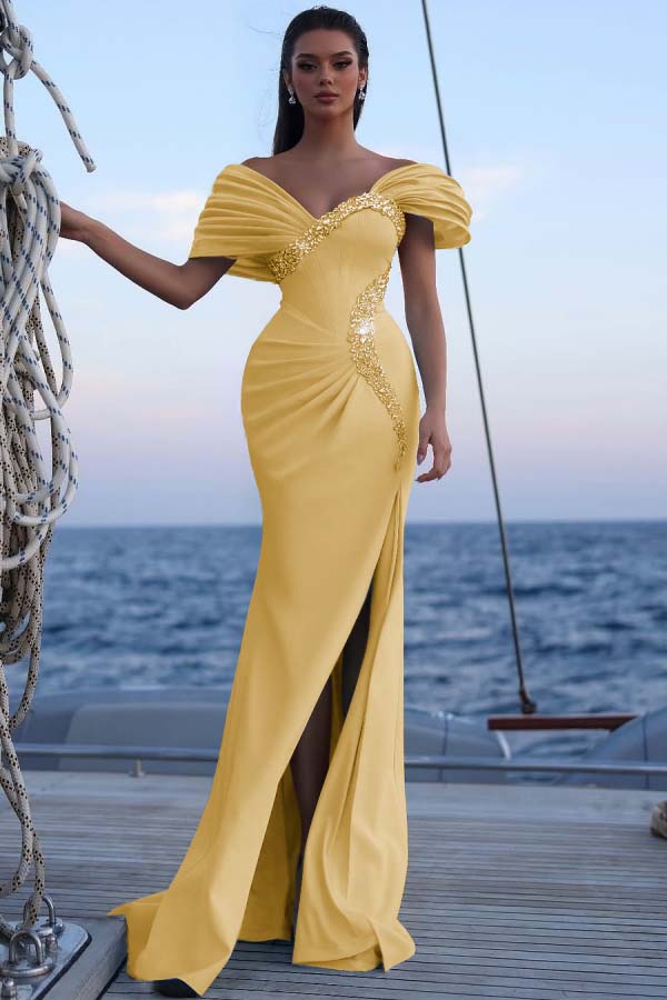 Blue Mermaid Prom Dress Beaded Off the Shoulder Formal Dress