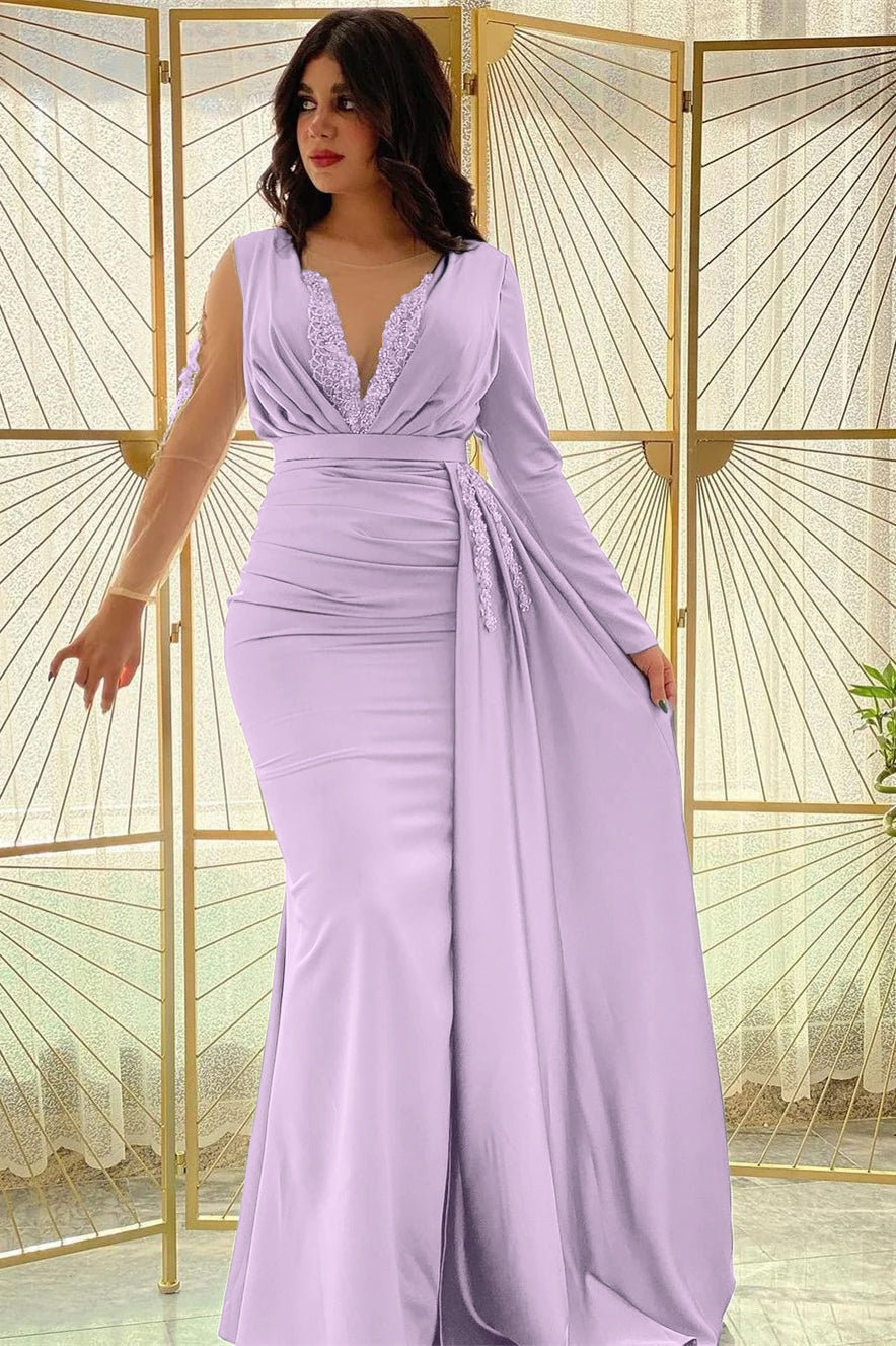 Blue Mermaid Prom Dress Long Sleeve Beaded Formal Dress