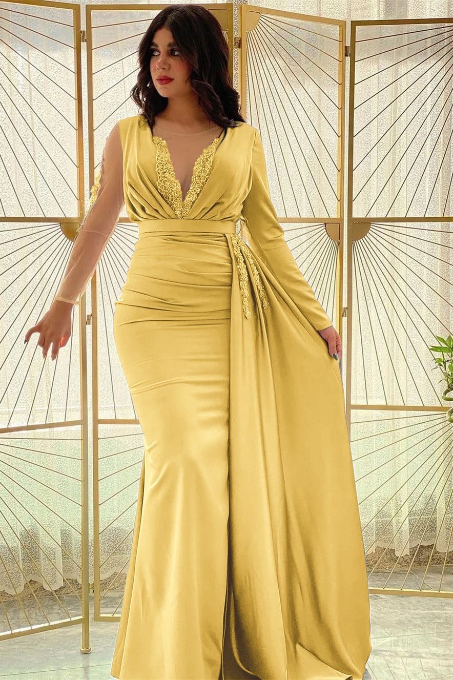 Blue Mermaid Prom Dress Long Sleeve Beaded Formal Dress