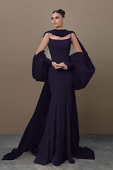 Blue Mermaid Prom Dress Long Sleeve Spaghetti Straps Satin Sequined Formal Dress