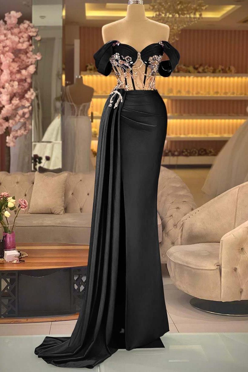 Blue Mermaid Prom Dress Off the Shoulder Beaded Formal Dress