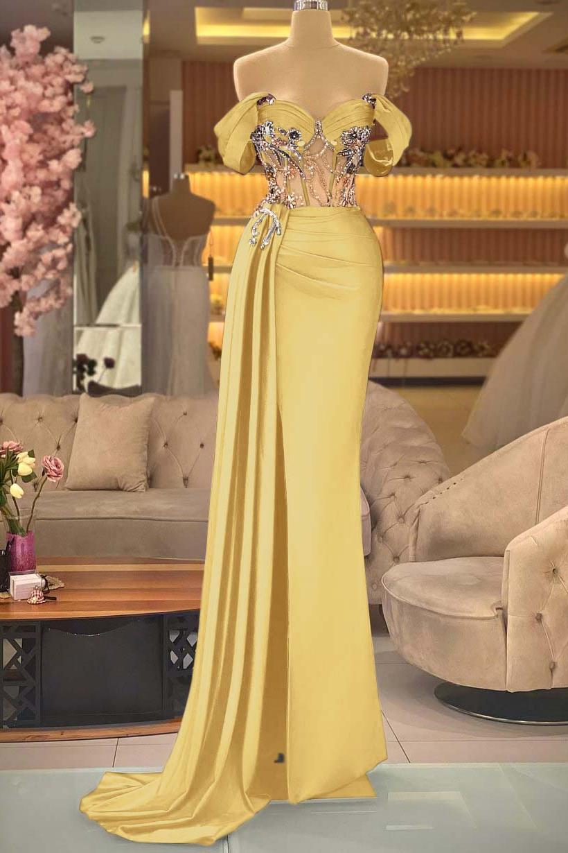 Blue Mermaid Prom Dress Off the Shoulder Beaded Formal Dress