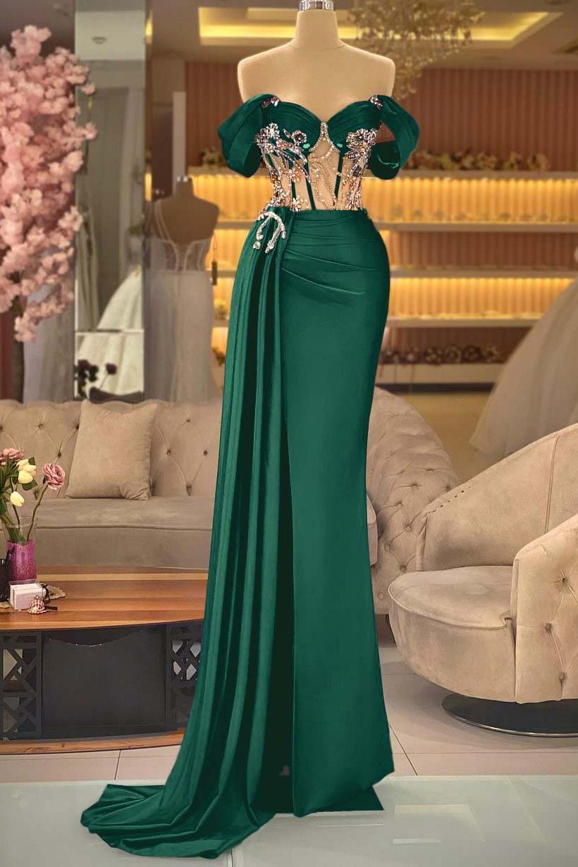 Blue Mermaid Prom Dress Off the Shoulder Beaded Formal Dress