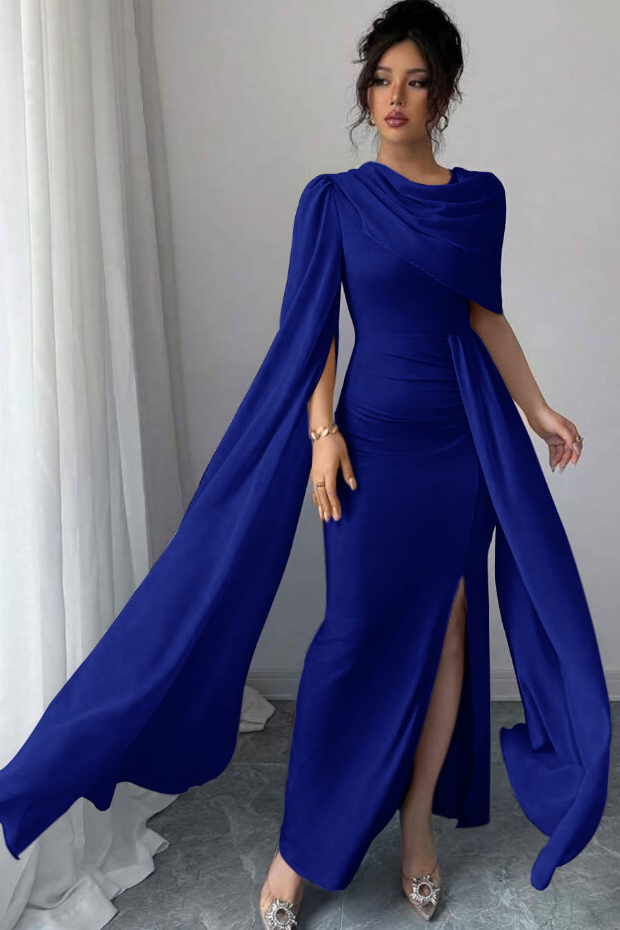 Blue Mermaid Prom Dress Satin Formal Dress