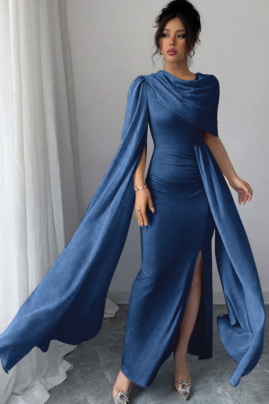 Blue Mermaid Prom Dress Satin Formal Dress